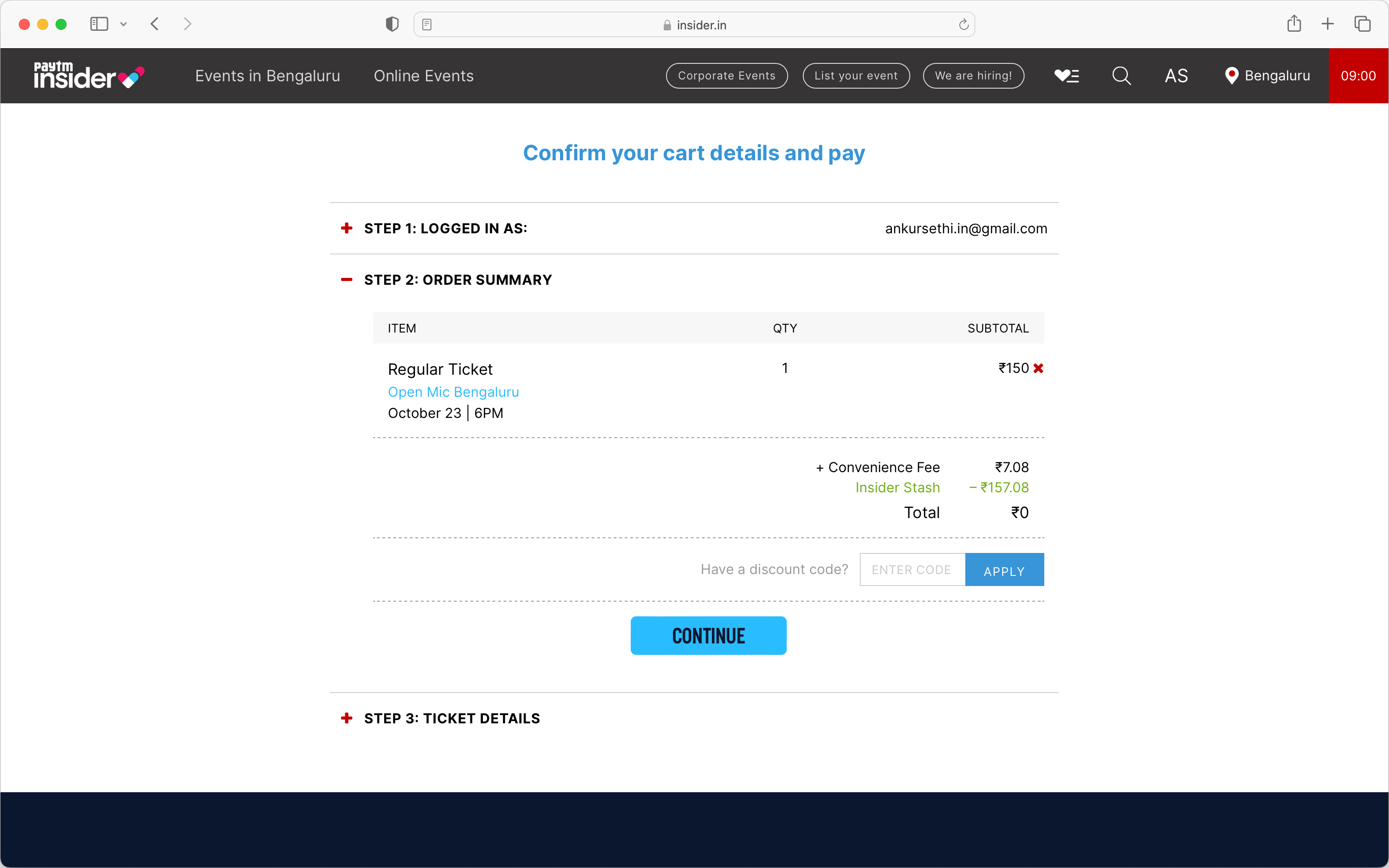 Insider checkout flow.
